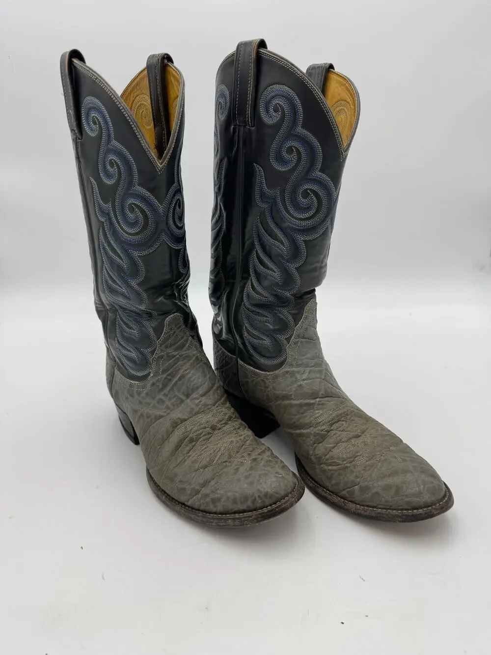 Men’s Nocona Western Cowboy Boots Black & Gray Leather Embroidered Size 8 D